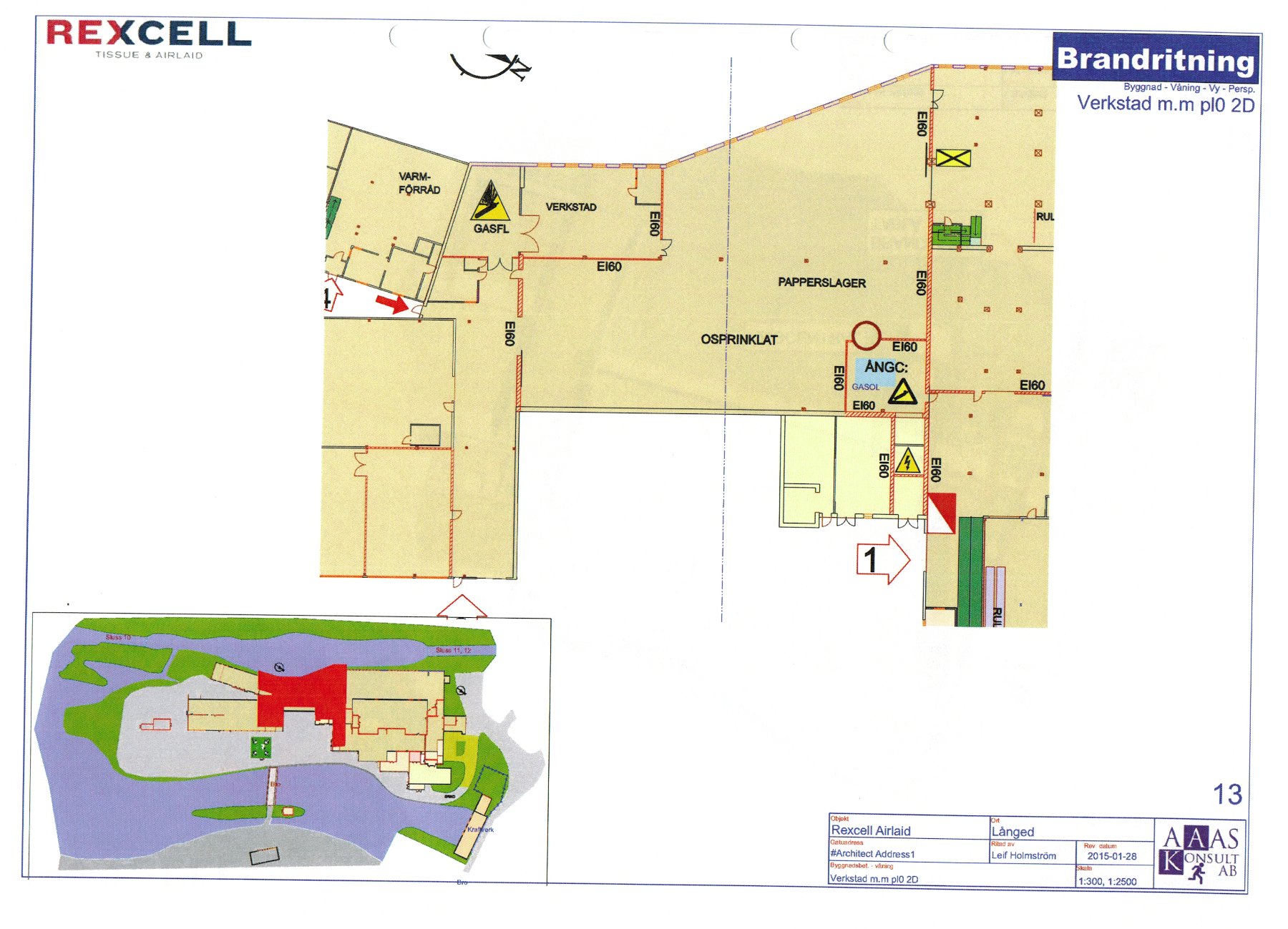 Brandritning – Verkstad m.m. plan 0, Rexcell Airlaid Långed